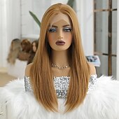 economico Parrucche lace sintetiche-Parrucca in pizzo sintetico Liscio Stile 24 pollice Marrone Parte di mezzo 13x6 Pizzo Frontale Parrucca Per donna Parrucca Marrone chiaro
