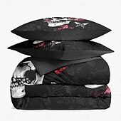 baratos Quarto de Halloween-Conjunto de capa de edredom com caveira floral de Halloween – inclui capa de edredom e fronhas – design assustador e festivo – tecido macio e confortável – perfeito para decoração de casa de Halloween