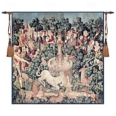 preiswerte Jacquardgewebte Wandteppiche-Jacquardgewebter Gobelin, Aubusson-Wandbehang, Jagd auf das Einhorn, belgischer Wandteppich, Webstuhl, Baumwollgewebe, Dekoration für Wohnzimmer und Schlafzimmer (ohne Stab und Quasten)