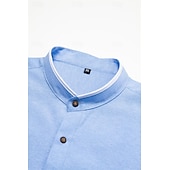 cheap Men&#039;s Oxford Shirts-Men&#039;s Band Collar Shirt Dress Shirt Oxford Shirt Solid / Plain Color Wedding White Blue Gray Light Blue Long Sleeve Standing Collar Spring &amp;  Fall Clothing Apparel