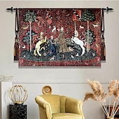 cheap Jacquard Woven Tapestries-Jacquard Woven Medieval Tapestry Gobelin Aubusson The Lady and The Unicorn Loom Cotton Weave Wall Art Hanging Larger Tapestry Historic Middle Ages Tapestry Reproduction (without tassels and rod)