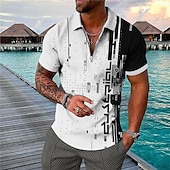 cheap Men&#039;s Geometric Polo-Men&#039;s Geometric Hawaiian Polo Shirts Golf Shirt Short Sleeve Polo Shirts Collared Shirts Casual Beach Wear Vacation Wear Party Outfits 3D Print Quarter Zip Polo Black Yellow Light Green