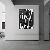 voordelige Abstracte schilderijen-handgemaakte olieverf canvas kunst aan de muur decoratie abstracte textuur zwart-witte bloemen voor huisdecoratie gerold frameloos ongerekt schilderij
