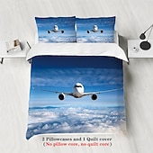 preiswerte Bettbezug-Sets-Bettbezug-Set mit Flugzeug, Himmel, Sonnenuntergang, Landebahn – enthält Bettbezug und Kissenbezüge – atemberaubendes Flugzeug- und Sonnenuntergangsdesign – weicher und bequemer Stoff