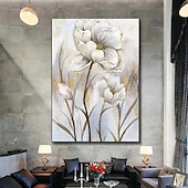 preiswerte Stillleben-Gemälde-Ölgemälde mit Blumen in Goldfolie, handgefertigtes Ölgemälde mit Blumen, handgemaltes Ölgemälde mit weißer Rose, impressionistisches Ölgemälde für Wohnzimmer, Schlafzimmer, Landschaftsölgemälde,