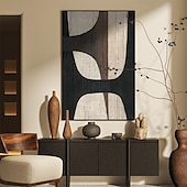 preiswerte Stillleben-Gemälde-beiges Wabi Sabi Ölgemälde handgemachte Wandkunst braun beige abstraktes Gemälde großes schwarzes minimalistisches Gemälde Wandkunst beige strukturiertes Leinwandgemälde neutrale Wandkunst