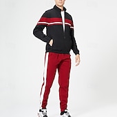 رخيصةأون بذلات رياضية أساسية-رجالي بدلة رياضية بذلة رياضة سويت شيرت بسحاب كامل أسود أخضر كاكي رقبة طوقية مرتفعة ألوان متناوبة بقع قطعتين الرياضة &amp; في الخارج مناسب للبس اليومي مناسب للعطلات أناقة الشارع أساسي كاجوال ربيع &amp; الصيف