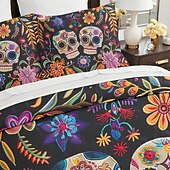 economico Set copripiumino-set copripiumino floreale per Halloween - include copripiumino e federe - design spettrale e festoso - tessuto morbido e confortevole - perfetto per decorare la casa a tema Halloween