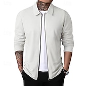 cheap Men&#039;s Jackets &amp; Coats-Men&#039;s Shirt Jacket Transition Jacket Daily Breathable Pocket All Seasons Plain Classic Lapel Regular Waffle Fabric Black White Royal Blue Khaki Light Grey Jacket