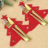 abordables Figurines de collection-Porte-couteau et fourchette de noël en feutre, 12 pièces, sac à couverts de poche en forme d&#039;arbre de noël en forme d&#039;étoile, organisateur de décoration de table pour fête du nouvel an
