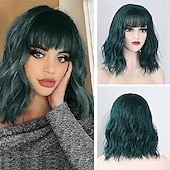 voordelige Feestpruiken-koningsdag pruiken pruik voor vrouwen pastel losse golvende pruik met pony schouderlengte bob synthetische cosplay pruik voor meisjes kleurrijke kostuumpruiken