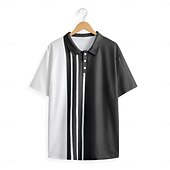 preiswerte Klassisches Poloshirt für Herren-Herren Waffel-Poloshirt Golfhemd Arbeit Strasse Polo-Kragen Klassisch Kurzarm Modisch Brautkleider schlicht Gestreift Knopf vorne Sommer Frühling Frühling Sommer Regular Fit Schwarz Armeegrün Blau