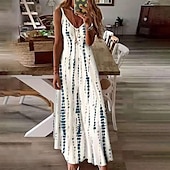 abordables Robes Rayés et Géométriques-Robe Maxi Femme Robe Solaire Robe A Line Robe Florale Moderne Décontractée Flottante Vacances Décontractée Quotidienne Coupe Regular Imprimé Sans Manches Bretelles Spaghetti Blanche Violette Orange