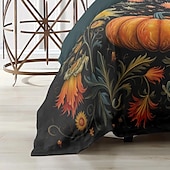 baratos Conjuntos de capa de edredão-Conjunto de capa de edredom de abóbora de outono de Halloween – inclui capa de edredom e fronhas – design festivo e aconchegante – tecido macio e confortável – perfeito para decoração de casa de Halloween e outono