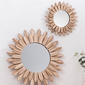 tanie Dekoracje ścienne-lustro ścienne dekoracyjne rustykalne okrągłe drewniane lustra na ścianie sunburst boho dekoracje ścienne lustro dla domku letniskowego wystrój przedpokoju sypialnia salon
