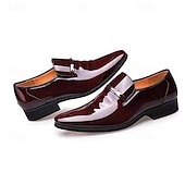 billiga Slip-ons och loafers till herrar-svarta loafers i lack för män med metalldekoration för högtids- och vardagskläder