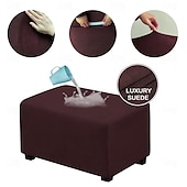 abordables Housse de pouf-Housse de pouf en velours rectangulaire, housse de rangement pour pouf, housse de repose-pieds épaisse et extensible avec bande élastique