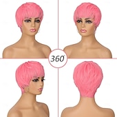baratos Perucas de festa-pixie corte perucas para mulheres negras e brancas perucas curtas em camadas resistentes ao calor sintético colorido cosplay carnaval festa perucas