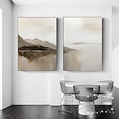 preiswerte Landschaftsgemälde-Landschaftsölgemälde handgemachtes beiges abstraktes Gemälde handgemaltes beiges Ölgemälde braunes Gemälde strukturierte minimalistische Kunst Bergkunst Gemälde für Wohnzimmer Schlafzimmer