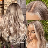 voordelige Pruiken van echt haar, met kanten voorzijde-Remy mensenhaar 13x6 sluiting 4x13 Sluiting 4x4 Sluiting Pruik Zijdeel Middelste stuk Gratis deel Braziliaans haar Body Golf Golvend Donker Grijs Meerkleurig Pruik 130% 150% 180% Haardichtheid met