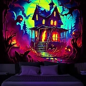 levne halloweenské nástěnné tapisérie-halloween dekorace lovený dům tapisérie černé světlo UV reaktivní záře ve tmě mlhavý hřbitov závěsná tapisérie nástěnná malba do obývacího pokoje ložnice