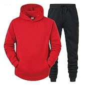 preiswerte einfache Trainingsanzüge-Herren Trainingsanzug Jogginganzug Jogginganzüge Schwarz Rote Königsblau Hellgrau Mit Kapuze Glatt Tasche 2 teilig Sport &amp; Natur Täglich Festtage Strassenmode Basic Brautkleider schlicht Frühling