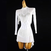 voordelige Latin danskleding-Latijnse dans Kleding Strass Kwastje Dames Prestatie Opleiding Lange mouw Hoog Spandex Tule