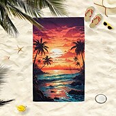 economico Set di asciugamani-telo mare con stampa albero di cocco al tramonto sulla spiaggia asciugamano da bagno morbido e ad asciugatura rapida asciugamano super assorbente asciugamano da viaggio leggero adatto per zaino in