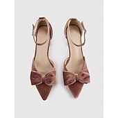 preiswerte Block Heels-Braune Pumps aus Samt mit spitzer Spitze und Fesselriemchen sowie Blockabsatz und Schleifendetail für Damen für Partys und formelle Anlässe