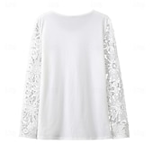 preiswerte Spitzenoberteile-Damen Spitzenhemd Bluse elegante Tops elegante Mode Basic einfarbig plissiert Patchwork Langarm normale Oberteile gekerbter Ausschnitt lässig täglich weiß rot Frühling Herbst