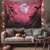 billige Halloween dekorasjon-rosa flaggermus hengende billedvev veggkunst stor billedvev veggmaleri dekor fotografi bakteppe teppe gardin hjem soverom stue dekorasjon