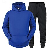 preiswerte einfache Trainingsanzüge-Herren Trainingsanzug Jogginganzug Jogginganzüge Schwarz Rote Königsblau Hellgrau Mit Kapuze Glatt Tasche 2 teilig Sport &amp; Natur Täglich Festtage Strassenmode Basic Brautkleider schlicht Frühling