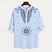 economico Modello etnico-Per uomo Etnico Camicia Camicia con bottoni Camicia Henley Manica lunga Vintage Informale Tribale Da mare Giornaliero Spiaggia Estate Inverno Primavera &amp; Autunno Colletto alla coreana Abbottonare