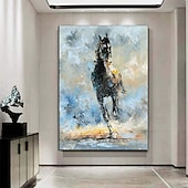 abordables Peintures animaux-peinture à l&#039;huile de cheval en cours d&#039;exécution - couteau à palette moderne peint à la main peinture à l&#039;huile animale abstraite sur toile pour les décorations murales d&#039;illustration de chambre à