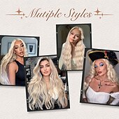 voordelige Feestpruiken-Synthetische Perucque Rechte Middeldeel Perucque Lange Rood Blauw Gember Ombre Groen Blonde Synthetische Haar Vrouwen Cosplay Zachte Feest Halloween Perucques