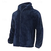 baratos Casacos &amp; Sobretudos para Homem-Homens Jaqueta de Inverno Jaqueta polar polar Jaqueta casual Diário Férias Térmico / Quente Bolsos Outono &amp; inverno Tecido Moda Roupa de rua Com Capuz Padrão Preto Azul Marinha cáqui Cinzento Escuro