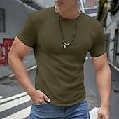 abordables Camiseta de punto gofre-Hombre Camisa de gofres Camiseta Camiseta superior Mangas cortas Cuello Barco Verano Color sólido Plano Moda Design Básico Vacaciones Calle Noche Ejército verde Negro Blanco Camiseta superior para