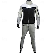 cheap Tracksuits-Men&#039;s Tracksuit Jogging Suit 2 Piece Full Zip Casual Fall Long Sleeve Breathable Soft Fitness Gym Workout Running Sportswear Activewear Color Block Gray Black Black Orange