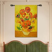 preiswerte Jacquardgewebte Wandteppiche-Jacquardgewebter Wandteppich, Gobelin, Aubusson-Wandkunst, großer Wandteppich, Reproduktion, Webstuhl, Baumwollgewebe, Sonnenblumen, belgischer Wandteppich (ohne Quasten und Stange)