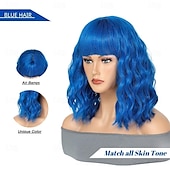 economico Parrucche da festa-parrucca bob caschetto corto parrucca ondulata con la frangetta per le donne parrucca riccia sciolta lunghezza della spalla parrucca sintetica parrucca cosplay per la ragazza uso quotidiano parrucca
