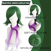 abordables Perruques de personnages de films-Perruque dégoût de Inside Out 2 courte verte pour femmes cosplay anime bob avec frange perruque en cheveux synthétiques pour déguisement de carnaval fête (seulement les perruques) Halloween