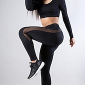 cheap Yoga Leggings &amp; Tights-Women&#039;s Yoga Pants Yoga Leggings Mesh Patchwork High Waist Yoga Gym Workout Pilates Tights Black Burgundy Dark Navy Spandex Sports Activewear Stretchy Slim
