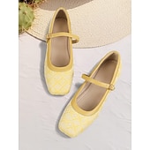 baratos Sapatilhas de mulher-sapatilhas femininas de tecido estampado mary jane - sapatos elegantes de salto baixo com alça ajustável para conforto diário