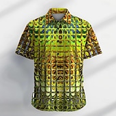 Men's Gradient Metallic Shirt Button Up Shirt Short Sleeve Vintage Casual Vacation Party Evening Wear Daily Summer Turndown Button Up 3D Print Yellow Gold Green 9
