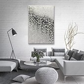 preiswerte Blumen-/Botanische Gemälde-handgemachtes Ölgemälde auf Leinwand, Wandkunst, Dekoration, abstrakt, 3D-Spachtel, schwarz-weißes Blütenblatt für die Inneneinrichtung, gerolltes, rahmenloses, ungedehntes Gemälde