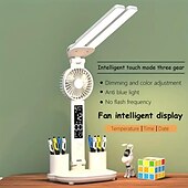 cheap Household Appliances-Multi-Functional Eye Protection Desk LED Lamp Study Lamp with Electric Fan Plug-In Operation White