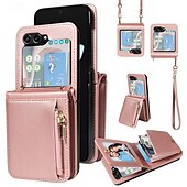 Недорогие Чехлы для Samsung-телефон Кейс для Назначение SSamsung Galaxy Z-флип 6 Z Flip 5 Кошелек для карт со стендом Молния с ремешком Ретро ТПУ Кожа PU