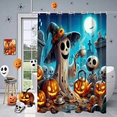 cheap Halloween Shower Curtains-Halloween Shower Curtain with Hooks for Bathroom Shower Curtain  Bathroom Decor Set Polyester Waterproof 12 Pack Plastic Hooks Skull Heads