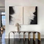 preiswerte Abstrakte Gemälde-Ölgemälde, groß, handgemalt, beige und schwarz strukturierte Wandkunst, beiges abstraktes Gemälde auf Leinwand, moderne abstrakte Wandkunst auf Leinwand, ein Paar schwarze Strukturgemälde