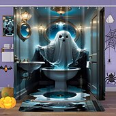 cheap Halloween Shower Curtains-Halloween Shower Curtain with Hooks for Bathroom Shower Curtain  Bathroom Decor Set Polyester Waterproof 12 Pack Plastic Hooks Skull Heads